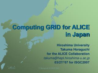 Computing GRID for ALICE in Japan