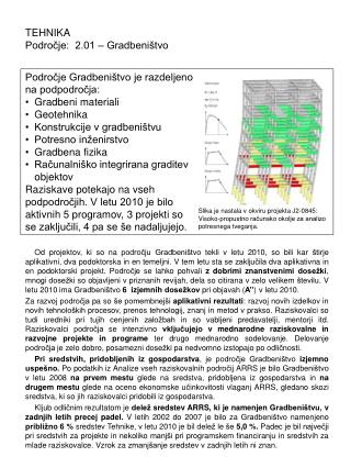 TEHNIKA 				 Področje: 2.01 – Gradbeništvo