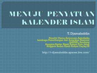 MENUJU PENYATUAN KALENDER ISLAM