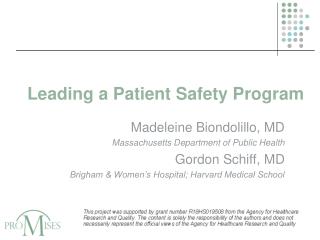 Leading a Patient Safety Program