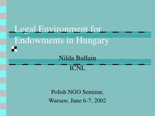 Legal Environment for Endowments in Hungary