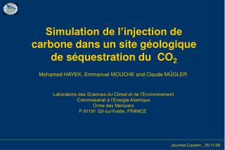 Simulation de l’injection de carbone dans un site géologique de séquestration du CO 2