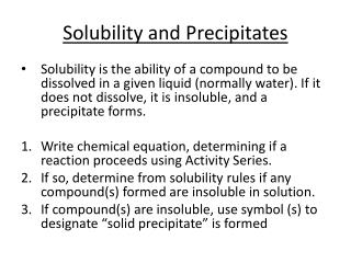 Solubility and Precipitates