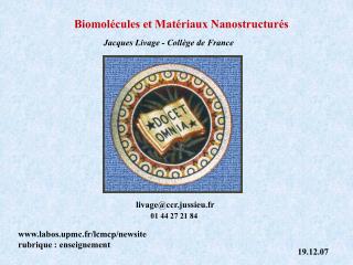 Biomolécules et Matériaux Nanostructurés