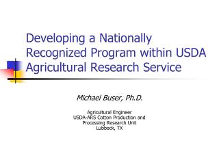 Developing a Nationally Recognized Program within USDA Agricultural Research Service