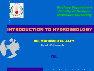 INTRODUCTION TO HYDROGEOLOGY