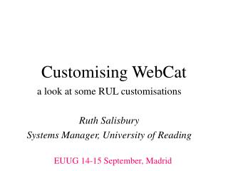 Customising WebCat