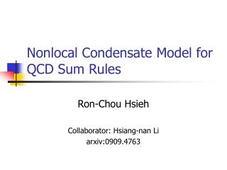 Nonlocal Condensate Model for QCD Sum Rules