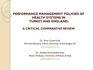 Dr . Pinar Guven-Uslu Norwich Business School , University of East Anglia , UK