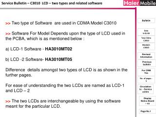 Service Bulletin – C3010 LCD – two types and related software