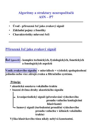 Algoritmy a struktury neuropočítačů ASN – P7