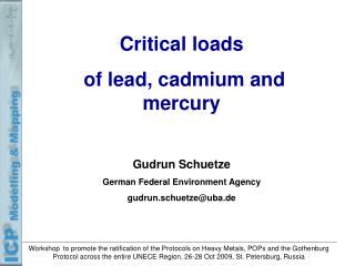Critical loads of lead, cadmium and mercury Gudrun Schuetze German Federal Environment Agency