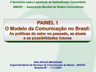 PAINEL 1 O Modelo da Comunicação no Brasil: As políticas do setor no passado, as atuais