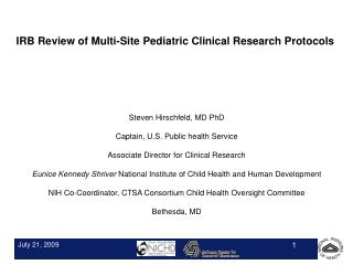 IRB Review of Multi-Site Pediatric Clinical Research Protocols