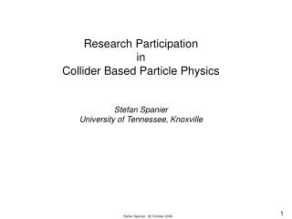 Research Participation in Collider Based Particle Physics Stefan Spanier