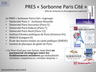 PRES « Sorbonne Paris Cité » (Pôle de recherche et d’enseignement supérieur)
