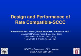 NEWCOM, Department 1-SPW1 meeting ENSEA , April 28th, 2005