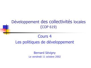 Développement des collectivités locales ( COP 619)