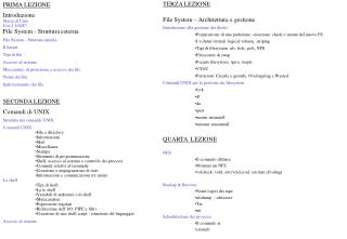 PRIMA LEZIONE Introduzione Storia di Unix Cos’è UNIX ? File System - Struttura esterna