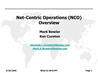 Net-Centric Operations (NCO) Overview