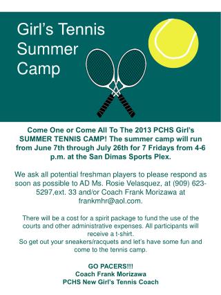 Girl’s Tennis Summer Camp