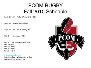 PCOM RUGBY Fall 2010 Schedule