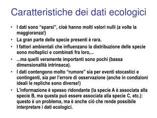 Caratteristiche dei dati ecologici