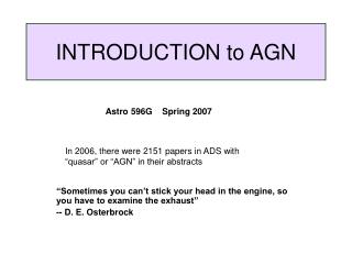 INTRODUCTION to AGN