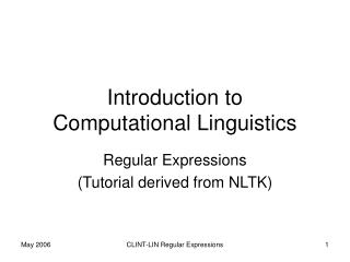 Introduction to Computational Linguistics