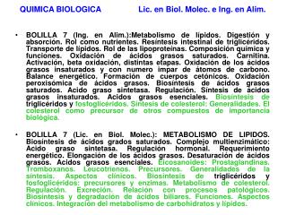 QUIMICA BIOLOGICA Lic. en Biol. Molec. e Ing. en Alim.