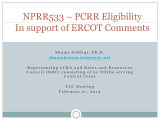 NPRR533 – PCRR Eligibility In support of ERCOT Comments