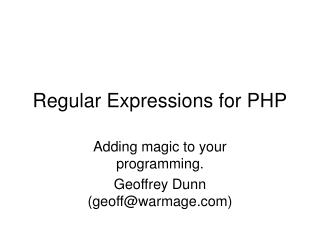 Regular Expressions for PHP