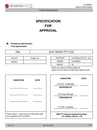 SPECIFICATION FOR APPROVAL