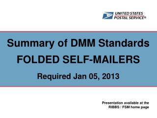 Summary of DMM Standards FOLDED SELF-MAILERS Required Jan 05, 2013