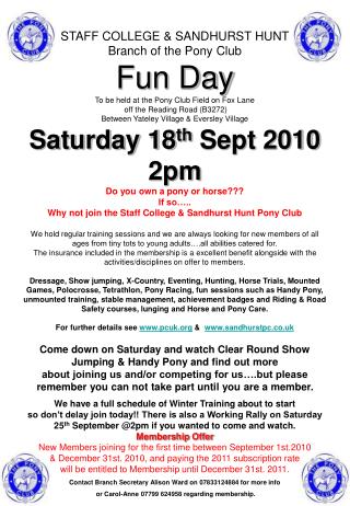 STAFF COLLEGE &amp; SANDHURST HUNT Branch of the Pony Club Fun Day