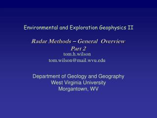 Environmental and Exploration Geophysics II