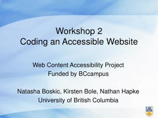 Workshop 2 Coding an Accessible Website