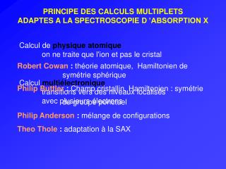 PRINCIPE DES CALCULS MULTIPLETS ADAPTES A LA SPECTROSCOPIE D ’ABSORPTION X