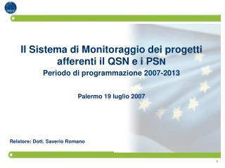 Relatore: Dott. Saverio Romano