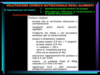 VALUTAZIONE CHIMICO NUTRIZIONALE DEGLI ALIMENTI