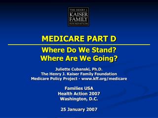 MEDICARE PART D Where Do We Stand? Where Are We Going?