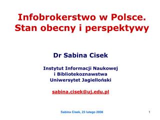 Infobrokerstwo w Polsce. Stan obecny i perspektywy