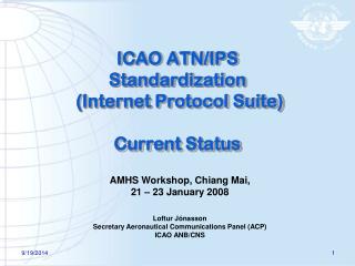 ICAO ATN/IPS Standardization (Internet Protocol Suite) Current Status