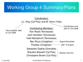 Working Group 4 Summary/Plans