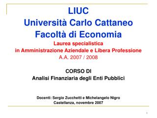 LIUC Università Carlo Cattaneo Facoltà di Economia Laurea specialistica