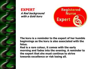 EXPERT A Red background with a Gold koru