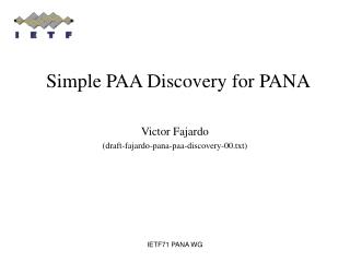 Simple PAA Discovery for PANA