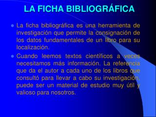 LA FICHA BIBLIOGRÁFICA