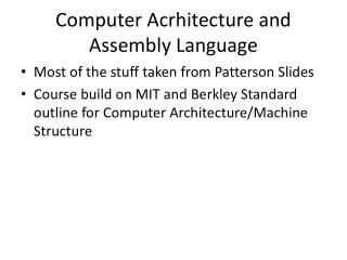 Computer Acrhitecture and Assembly Language