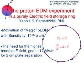The proton EDM experiment in a purely Electric field storage ring Yannis K. Semertzidis, BNL